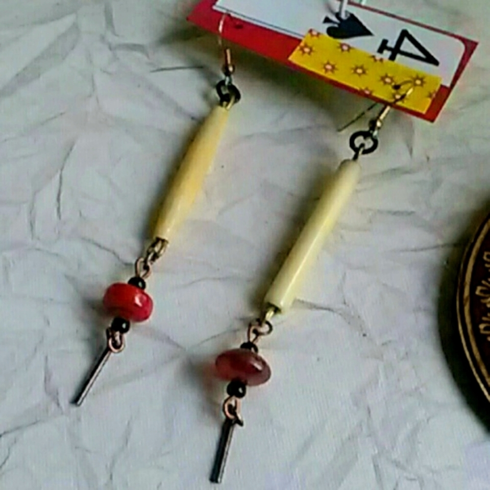 Handmade Earrings, Bone & Glass Earrings, mismatch
